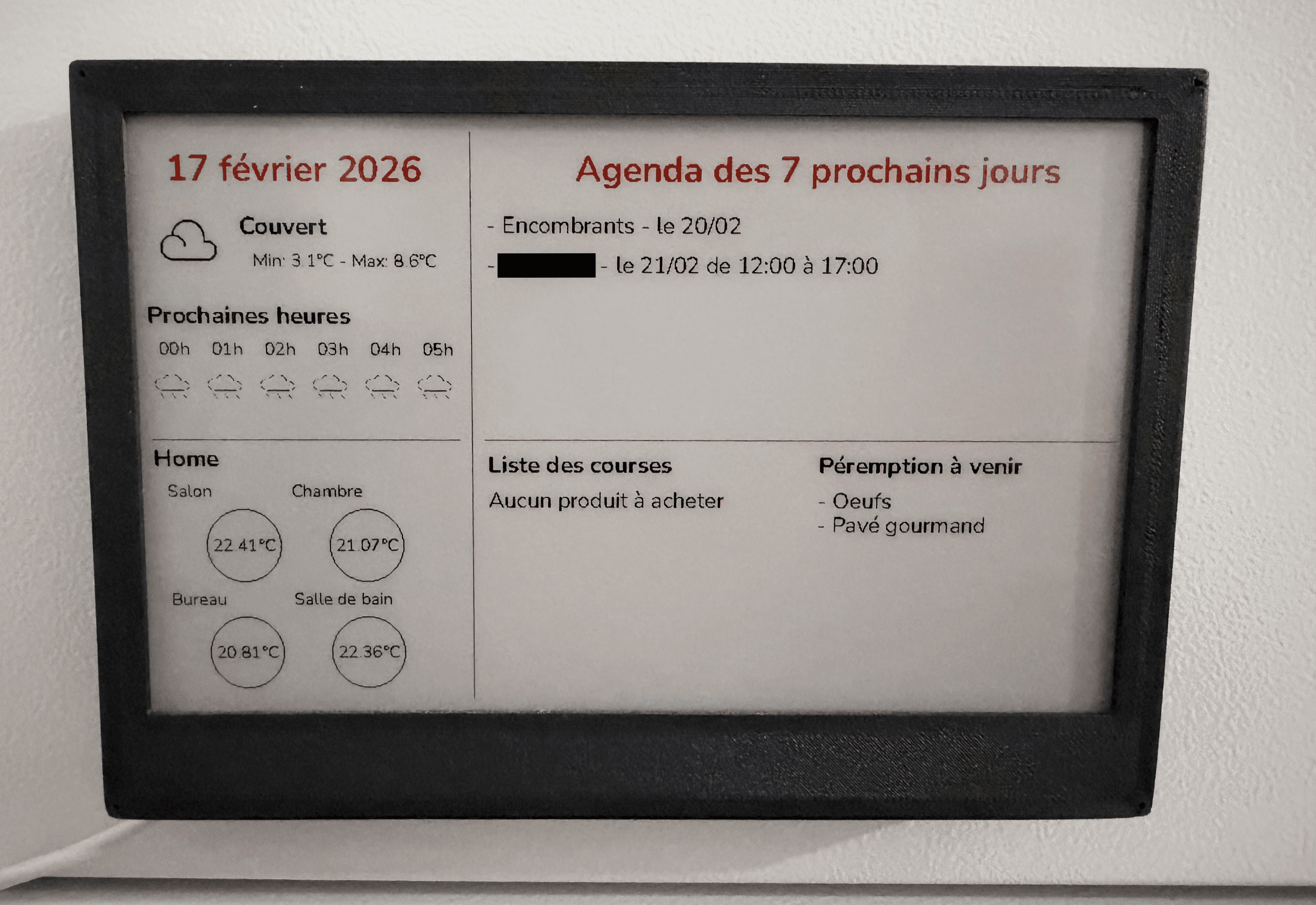 Vue d'ensemble du dashboard E-ink